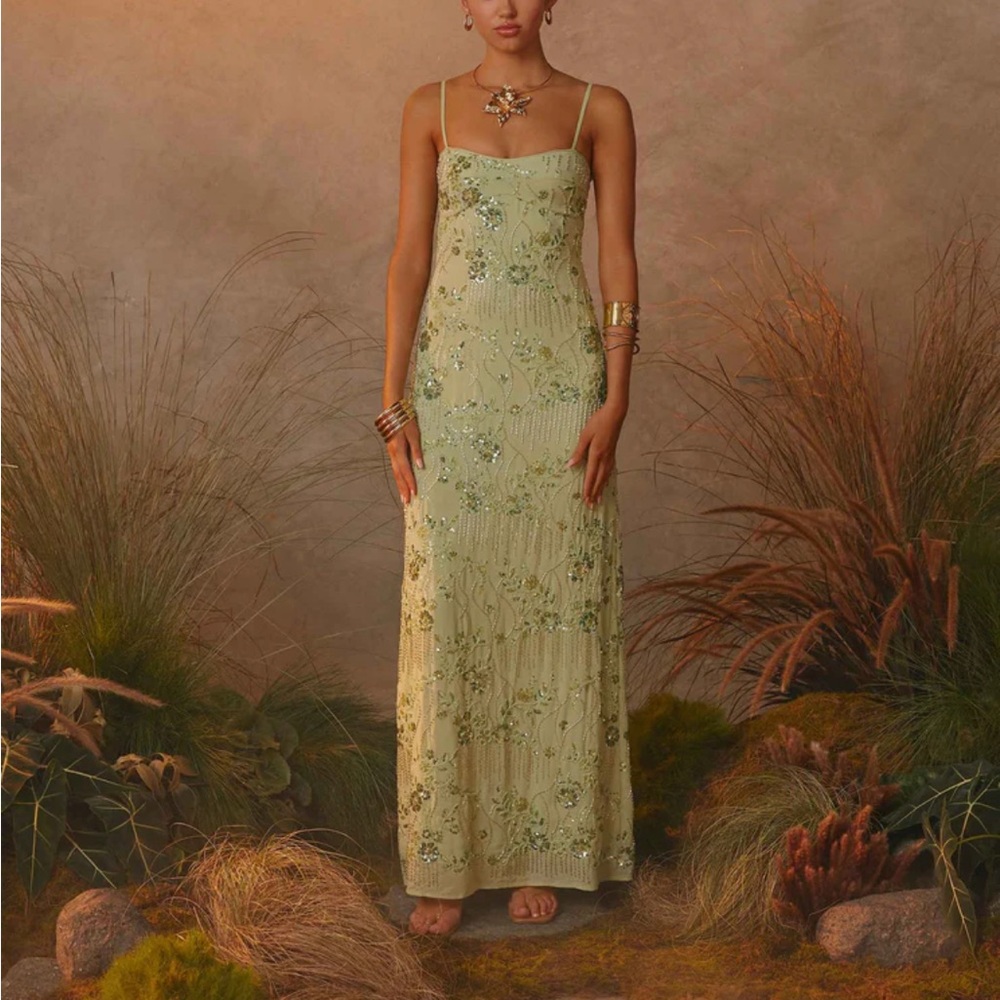 NWT! Peppermayo Celandine Beaded Maxi Dress in Lime.